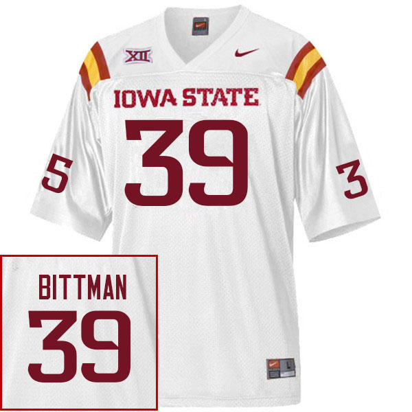Men #39 Tyler Bittman Iowa State Cyclones College Football Jerseys Sale-White - Click Image to Close